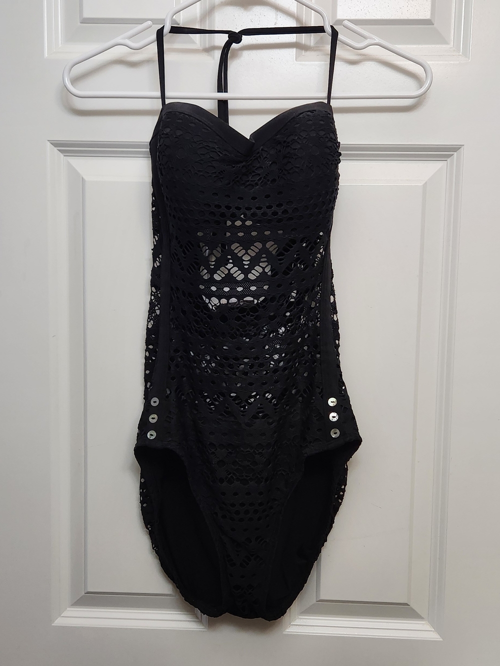 Robin Piccone, Black Crochet One-Piece Swimsuit. Womens SIZE 10.